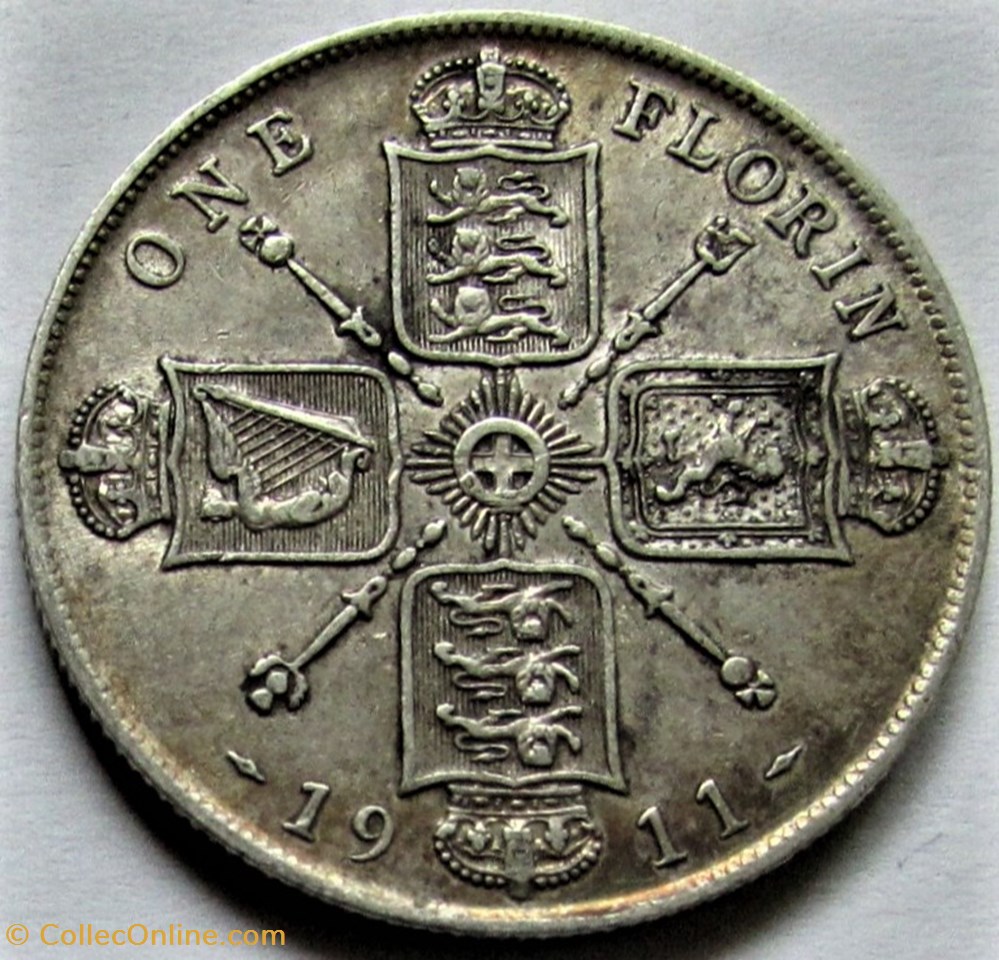 George V - One Florin 1911 - Great Britain 3 monnaies monde royaume uni george v one florin 1911 great britain