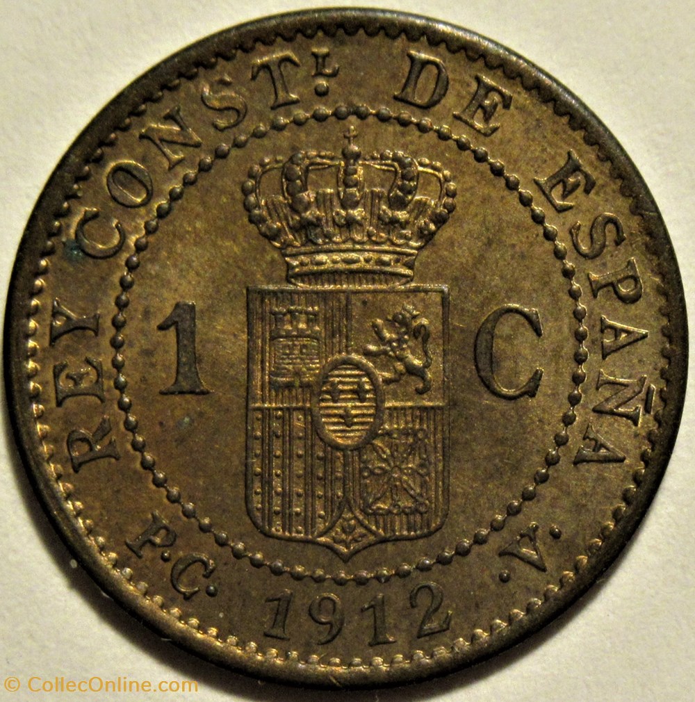 1912 - 1 Centimo - Alfonso XIII de España 3 monnaies monde espagne 1912 1 centimo alfonso xiii de espana