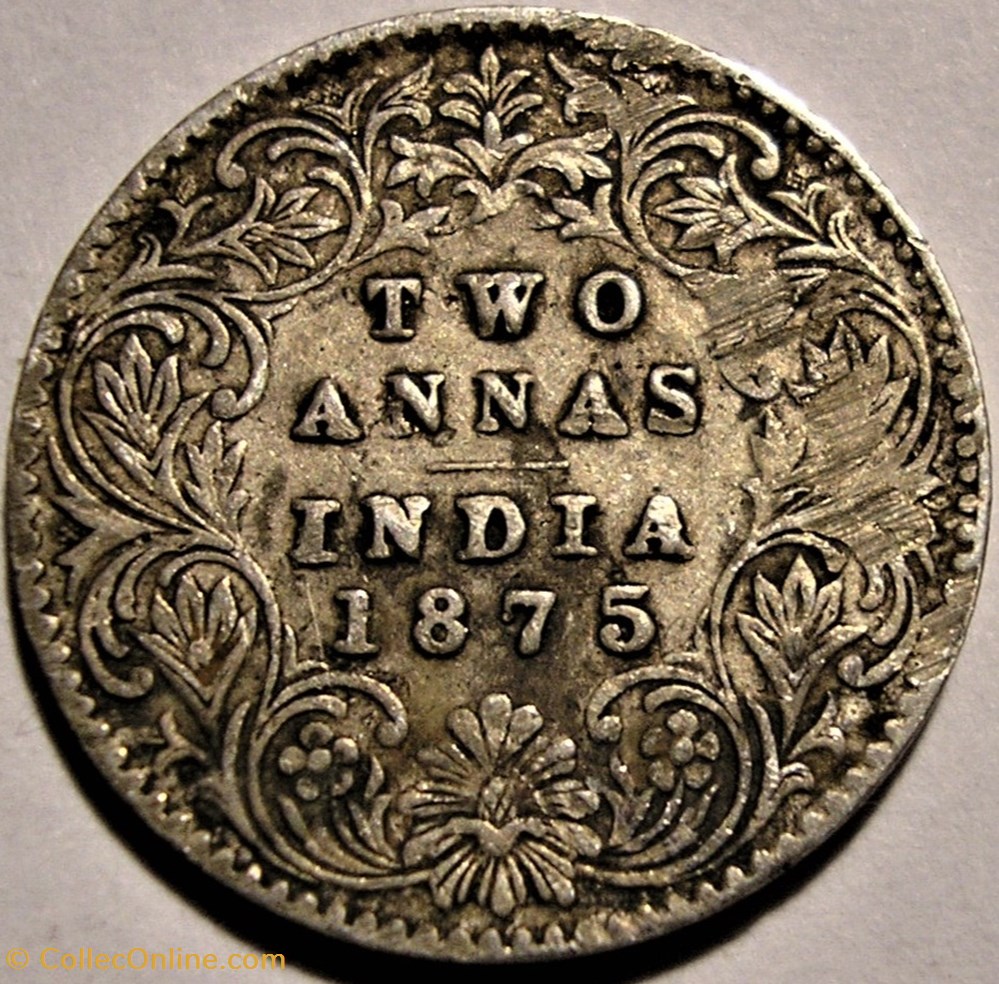 Victoria - Two Annas 1875 Calcutta - British India (ex.2) monnaie monde inde victoria two annas 1875 calcutta british india ex 2