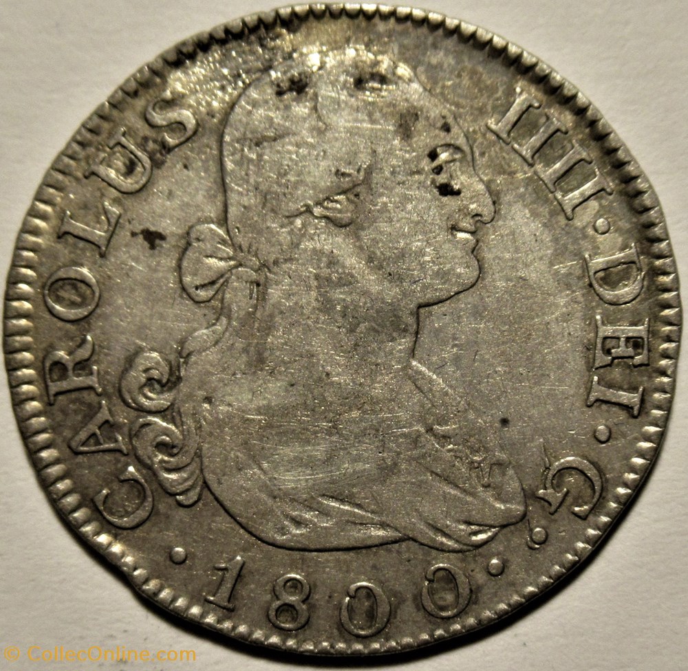 1800 - 2 Reales Madrid - Carlos IV de España 2 monnaies monde espagne 1800 2 reales madrid carlos iv de espana