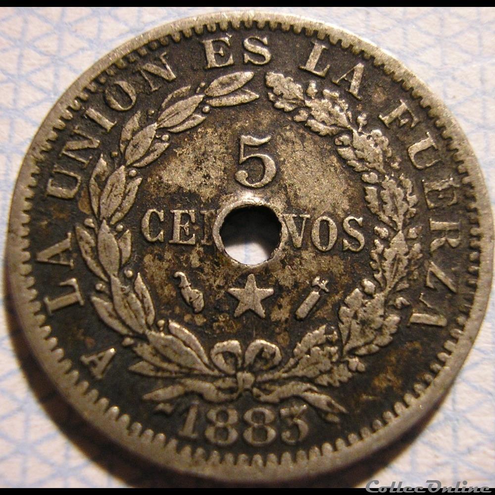 1883 Paris - 5 Centavos - Hole Punched monnaie monde bolivie 1883 paris 5 centavos hole punched