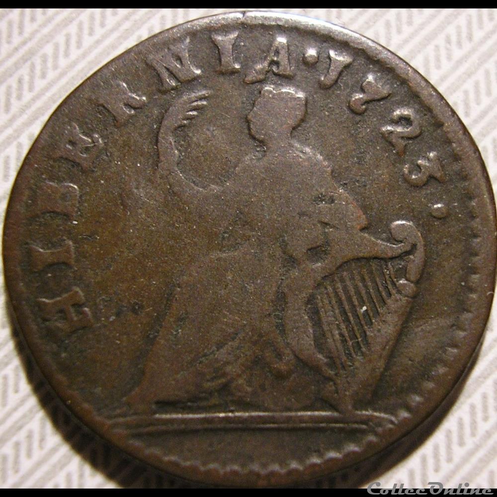 1723 Farthing - Wood's Hibernia - George Ist (ex.2) monnaie monde irlande 1723 farthing woos hibernia george ist ex 2