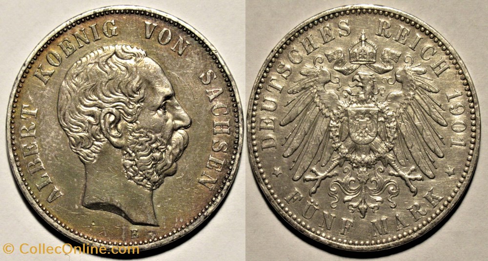 monnaies europe medievale saint empire romain germanique albert i 5 mark 1901 kingdom of saxony