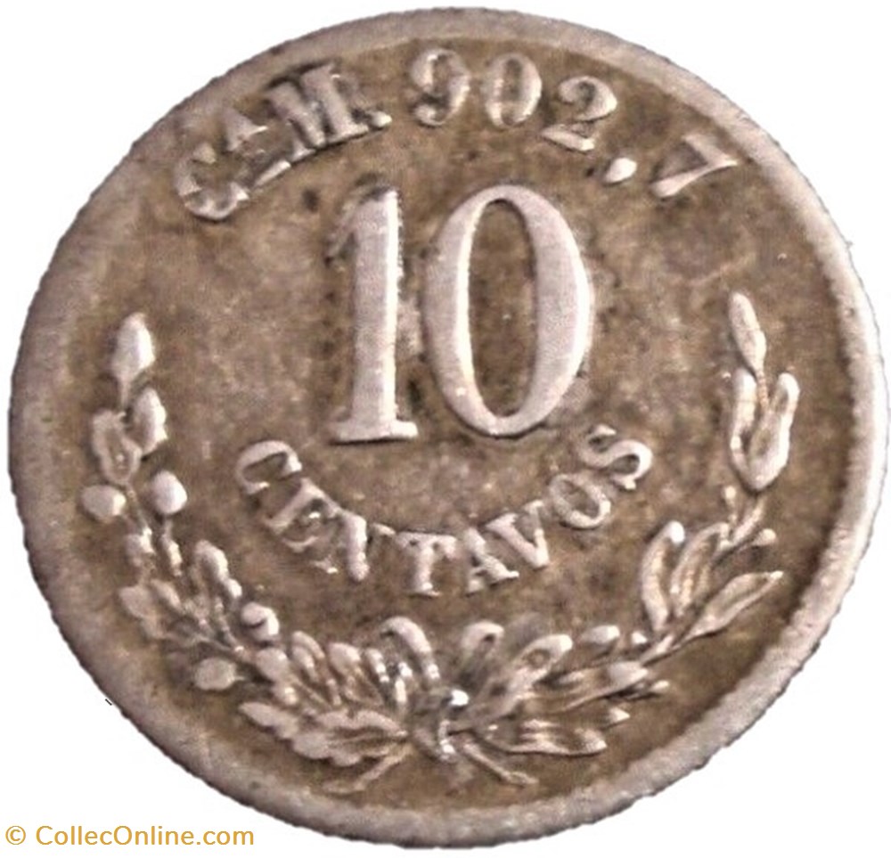 México - 10 Centavos 1894 3 monnaies monde mexique mexico 10 centavos 1894