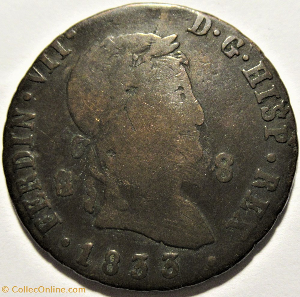 1833 Segovia 8 Maravedis - Fernando VII de España 2 monnaies monde espagne 1833 segovia 8 maravedis fernando vii de espana