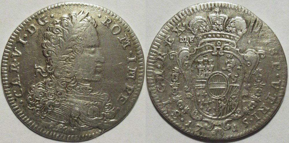 1715 Regno di Napoli, 1 Tari - Carlo VI d'Absurgo monnaies europe medievale royaume de naples 1715 regno di napoli 1 tari carlo vi absurgo