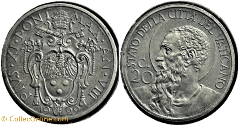 Pio XI, Papa - 20 Centesimi 1929, San Paolo - Vaticano monnaies monde pio xi papa 20 centesimi 1929 san paolo vaticano