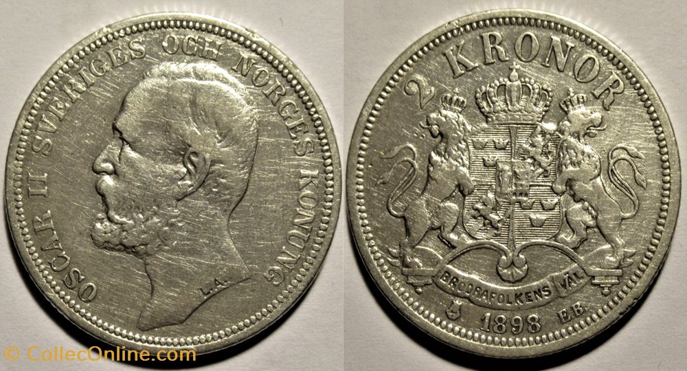 monnaies monde suede sweden oskar ii 2 kronor 1898