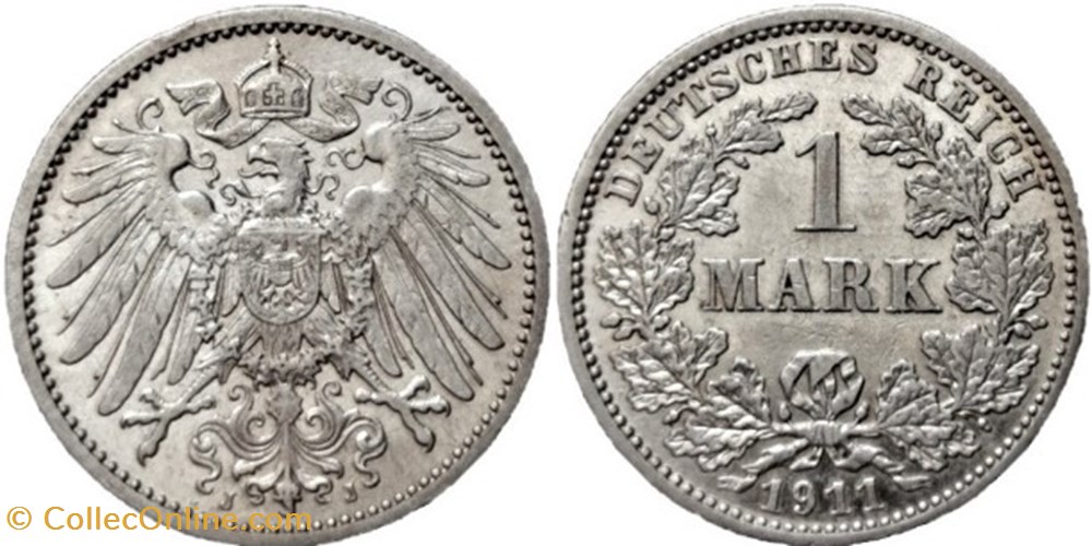 Wilhelm II - 1 Mark 1911 Hamburg, German Empire monnaies monde allemagne wilhelm ii 1 mark 1911 hamburg german empire