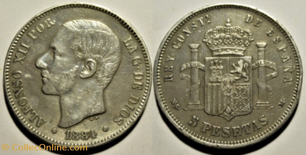 1884 - 5 Pesetas - Alfonso XII de España monnaies monde espagne 1884 5 pesetas alfonso xii de espana