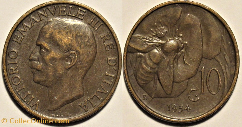 1934 Regno d'Italia, 10 Centesimi, Roma - Vittorio Emanuele III monnaies monde italie 1934 regno italia 10 centesimi roma vittorio emanuele iii