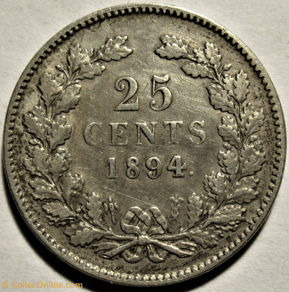 Wilhelmina of Nederland - 25 Cents 1894 3 monnaies monde pays bas wilhelmina of nederland 25 cents 1894