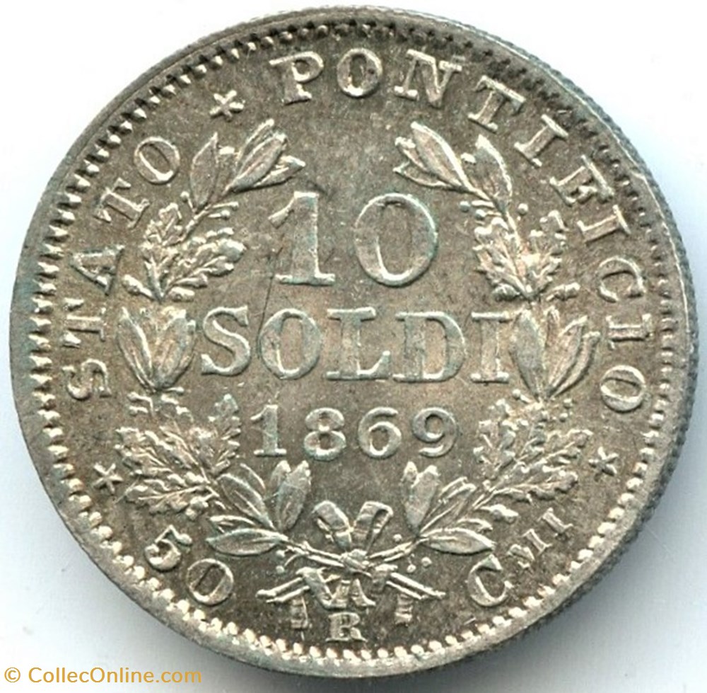 Pio IX, Pope - 10 Soldi 1869, Anno XXIII - Vaticano (ex.2) monnaies monde pio ix pope 10 soldi 1869 anno xxiii vaticano ex 2