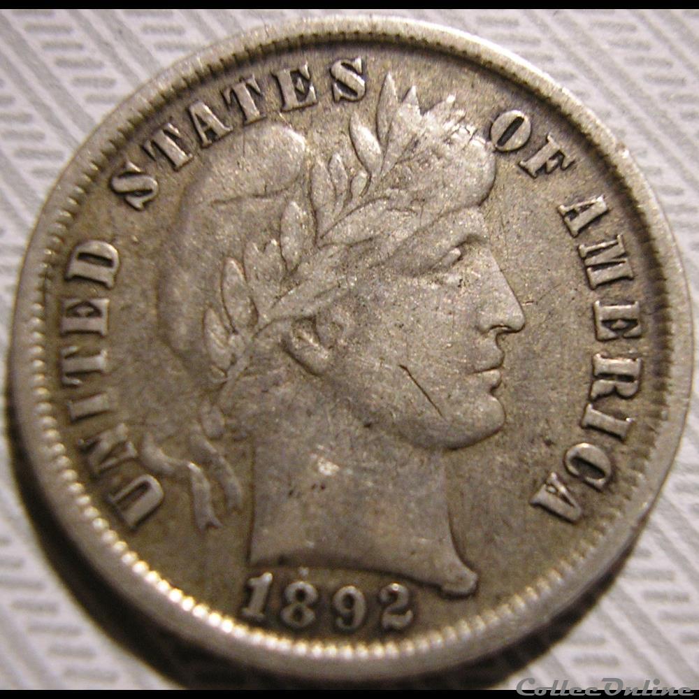 1892 Dime - Coins - World - United States - Dimes - 1892-1916: Barber