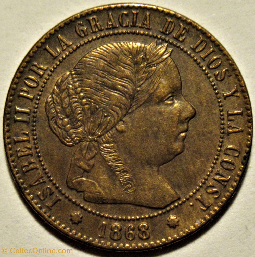 1868 Barcelona - ½ Centimo - Isabel II España 2 monnaies monde espagne 1868 barcelona centimo isabel ii espana