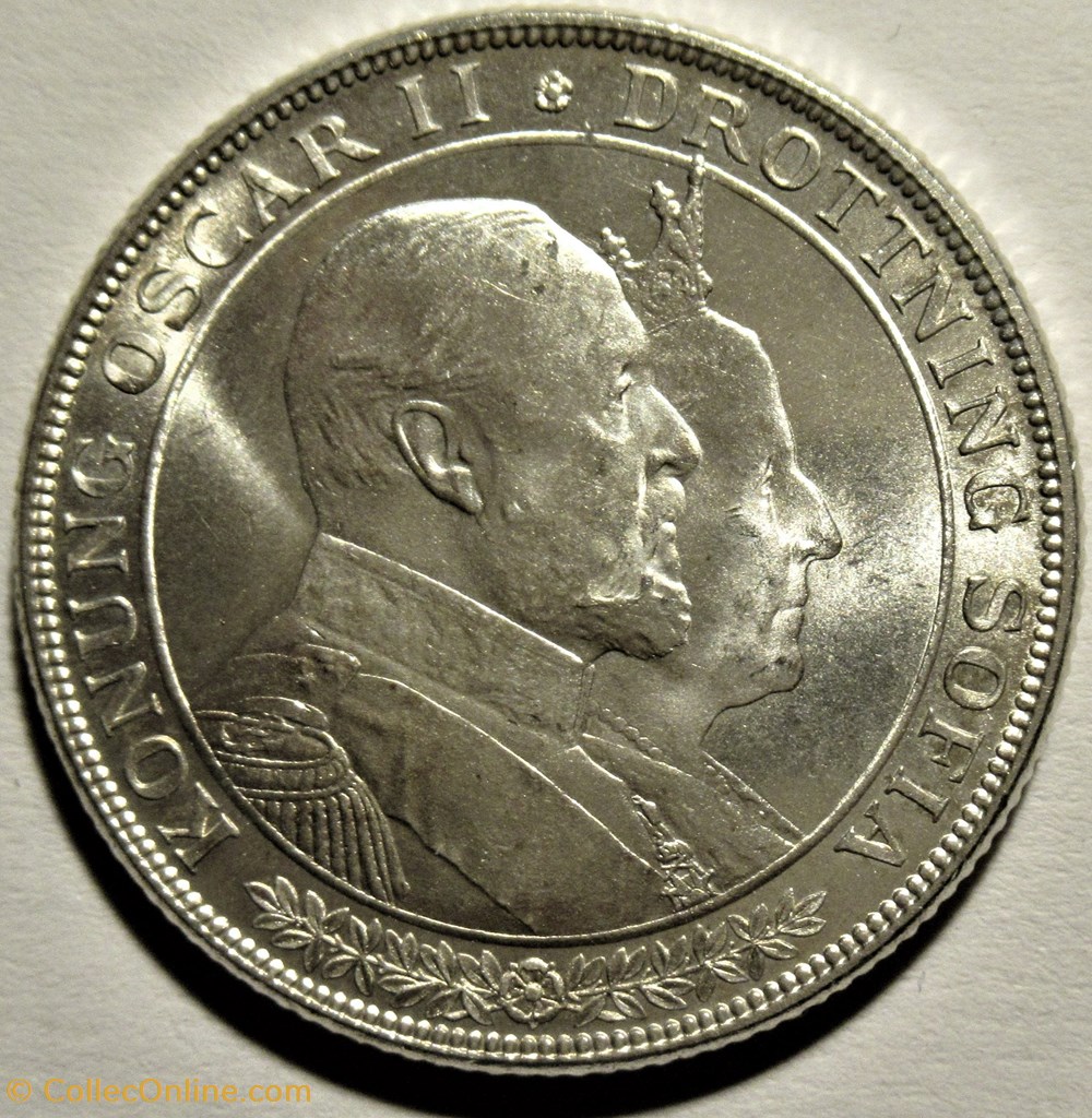 Oskar II of Sweden - 2 Kronor 1907 - Golden Wedding 2 monnaies monde suede oskar ii of sweden 2 kronor 1907 golden wedding