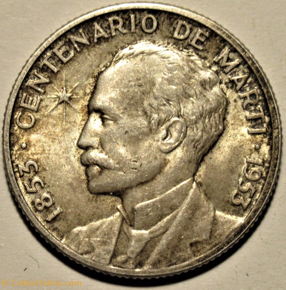 Cuba - 25 Centavos 1953, José Martí 100th. Anniversary birthdate monnaies monde cuba 25 centavos 1953 jose marti 100th anniversary birthdate