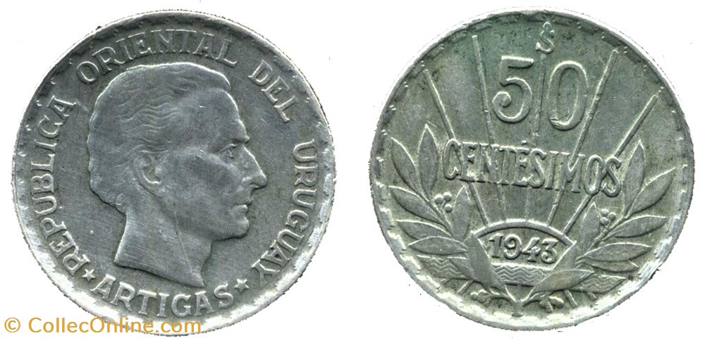 Uruguay - 50 Centésimos 1943 - José Artigas monnaies monde uruguay 50 centesimos 1943 jose artigas