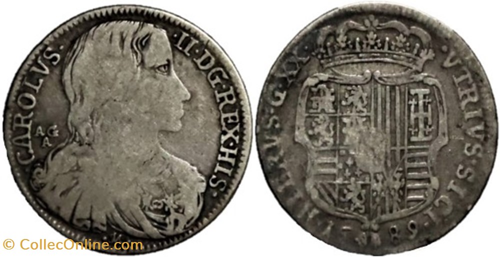 1689 Royaume de Naples 1 Tari / 20 Grani - Carlos II d'Espagne monnaies europe medievale 1689 royaume de naples 1 tari 20 grani carlos ii espagne