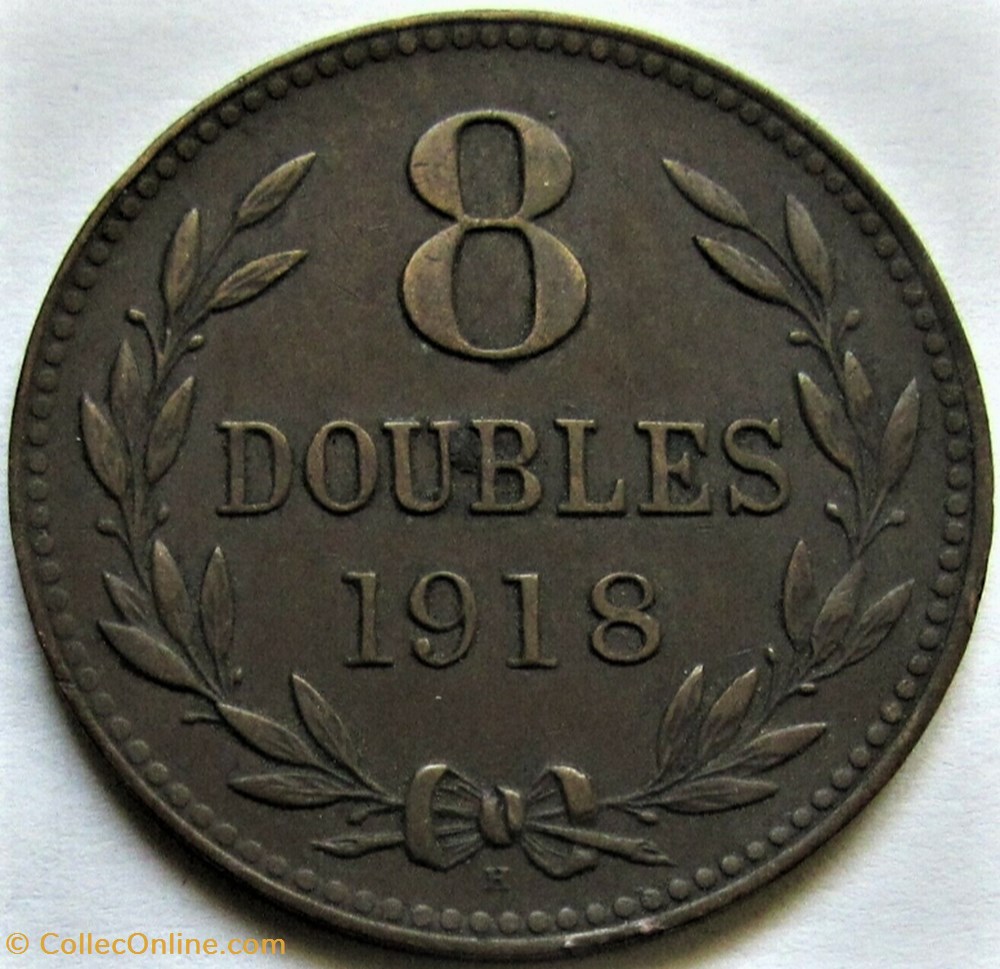 States of Guernsey - 8 Doubles 1918 H 3 monnaies monde ile de guernesey states of guernsey 8 doubles 1918 h
