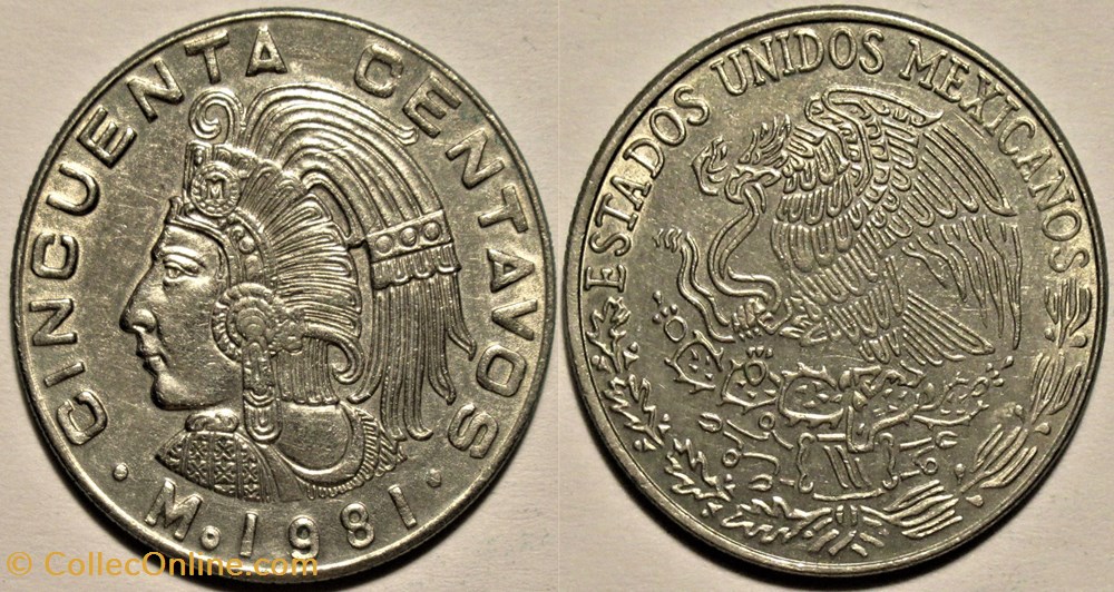 monnaies monde mexique mexico 1981 50 centavos cuauhtemoc e u mexicanos