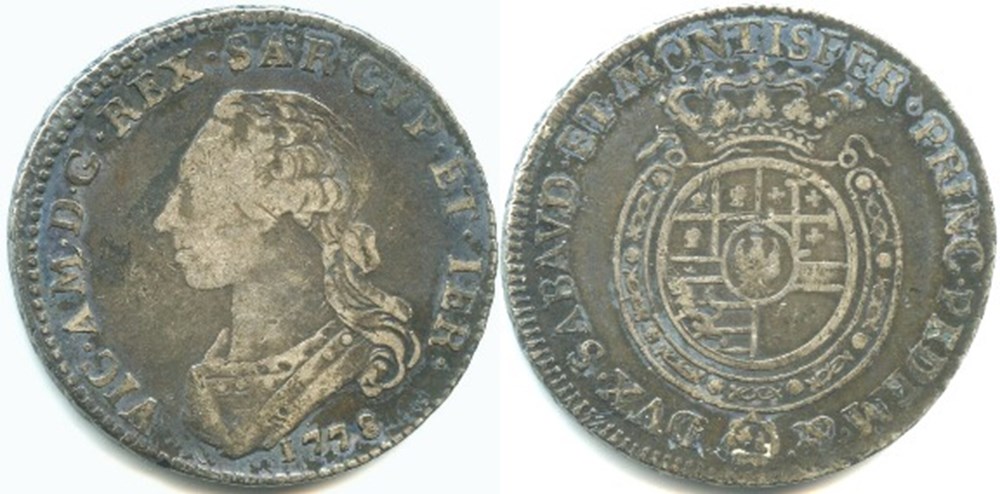 1778 Regno di Sardegna, 1/4 Scudo - Vittorio Amedeo III di Savoia monnaies europe medievale france feodales 1778 regno di sardegna 1 4 scudo vittorio amedeo iii di savoia