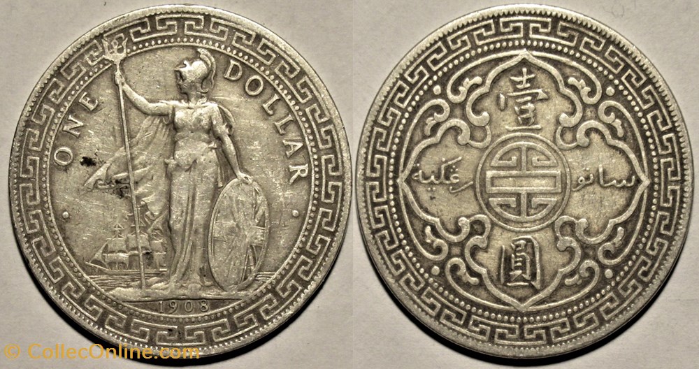Edward VII - One Trade Dollar 1908 - Bombay Mint monnaies colonies britanniques edward vii one trade dollar 1908 bombay mint