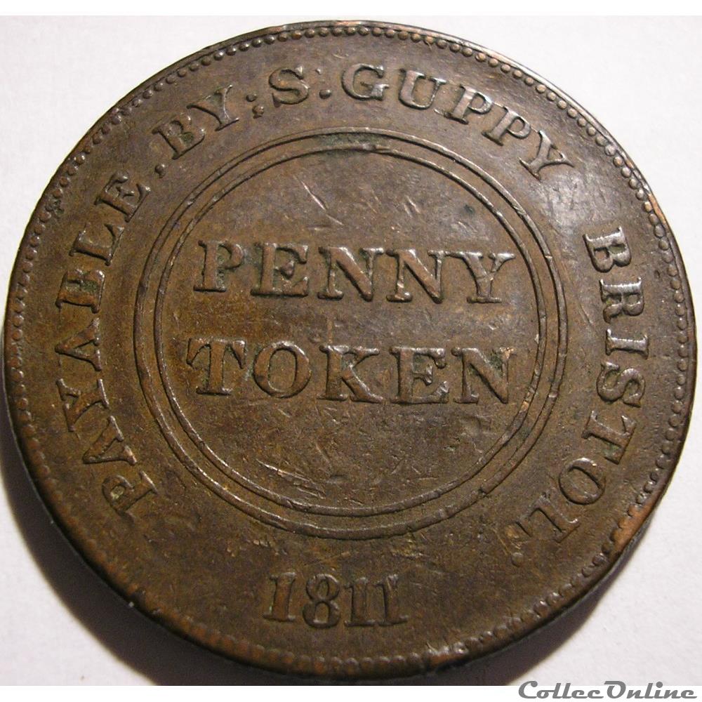 monnaie monde royaume uni 1811 one penny patent sheathing nail manufactory bristol