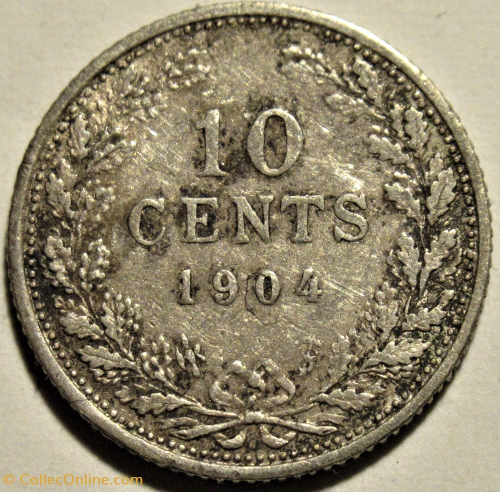 Wilhelmina of Nederland - 10 Cents 1904 3 monnaies monde pays bas wilhelmina of nederland 10 cents 1904