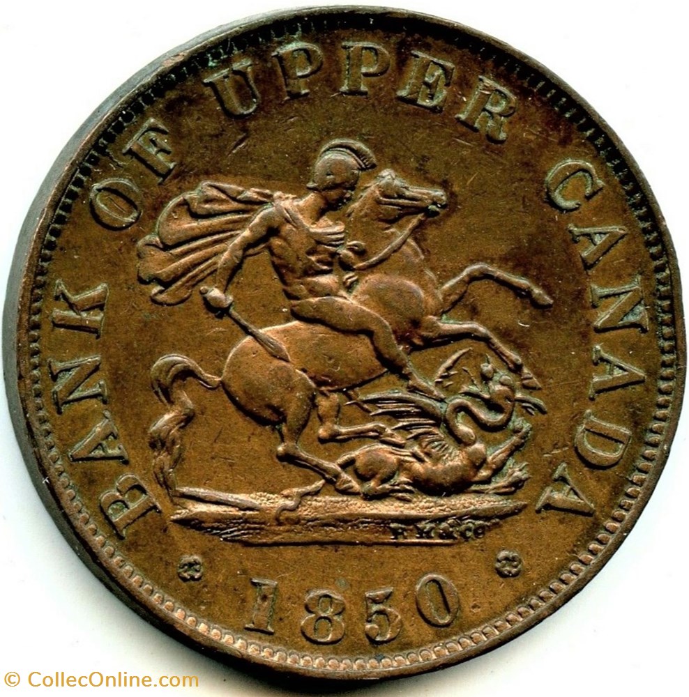 Upper Canada - 1850 HalfPenny Bank Token, St. George 2 monnaie monde canadum upper canada 1850 halfpenny bank token st george