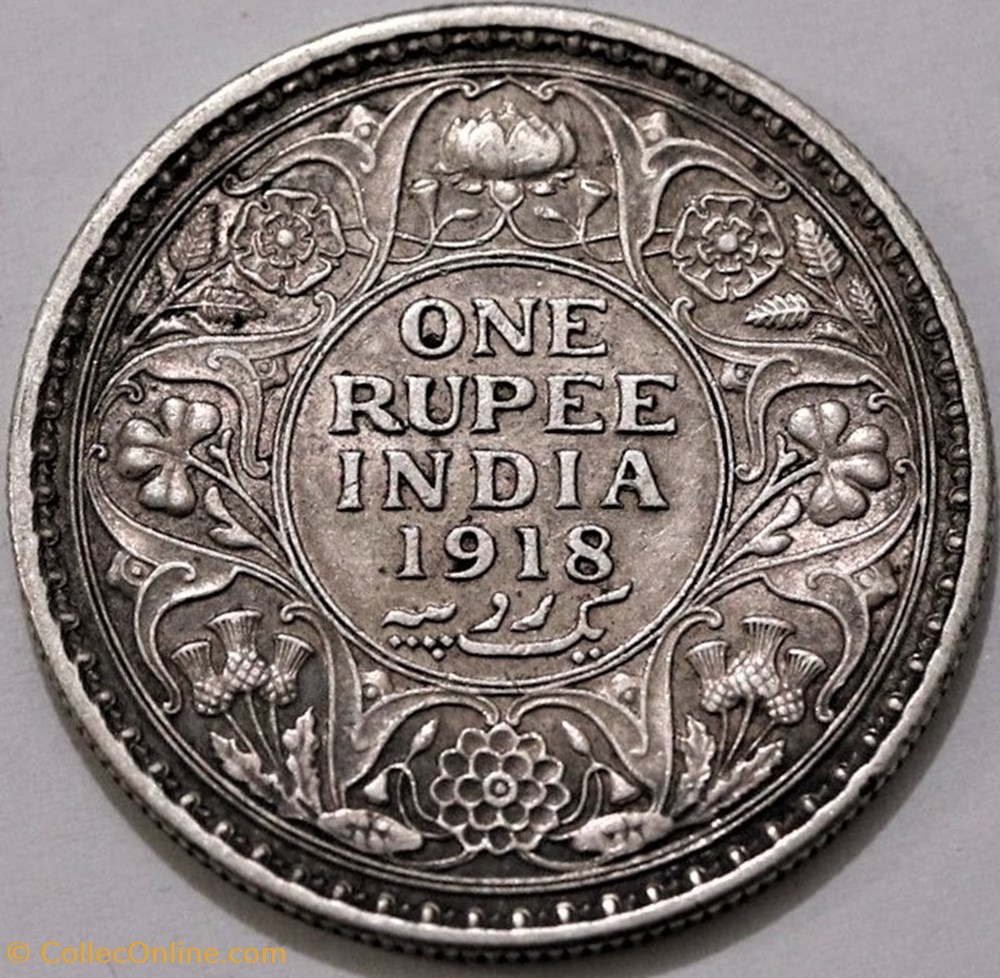 George V - One Rupee 1918 Calcutta - British India (ex.2) monnaies monde inde george v one rupee 1918 calcutta british india ex 2