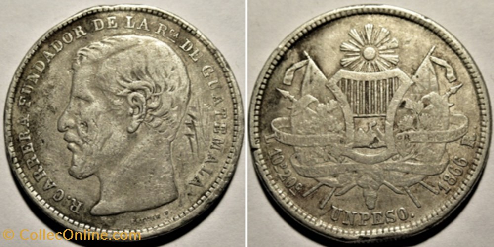 Guatemala - 1 Peso 1866, Rafael Carrera monnaies monde guatemala 1 peso 1866 rafael carrera