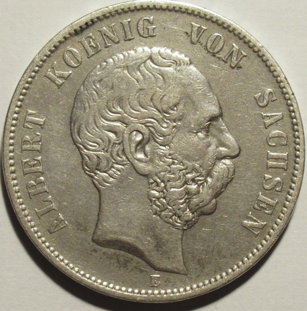 Albert I - 5 Mark 1875, Kingdom of Saxony monnaies europe medievale saint empire romain germanique albert i 5 mark 1875 kingdom of saxony