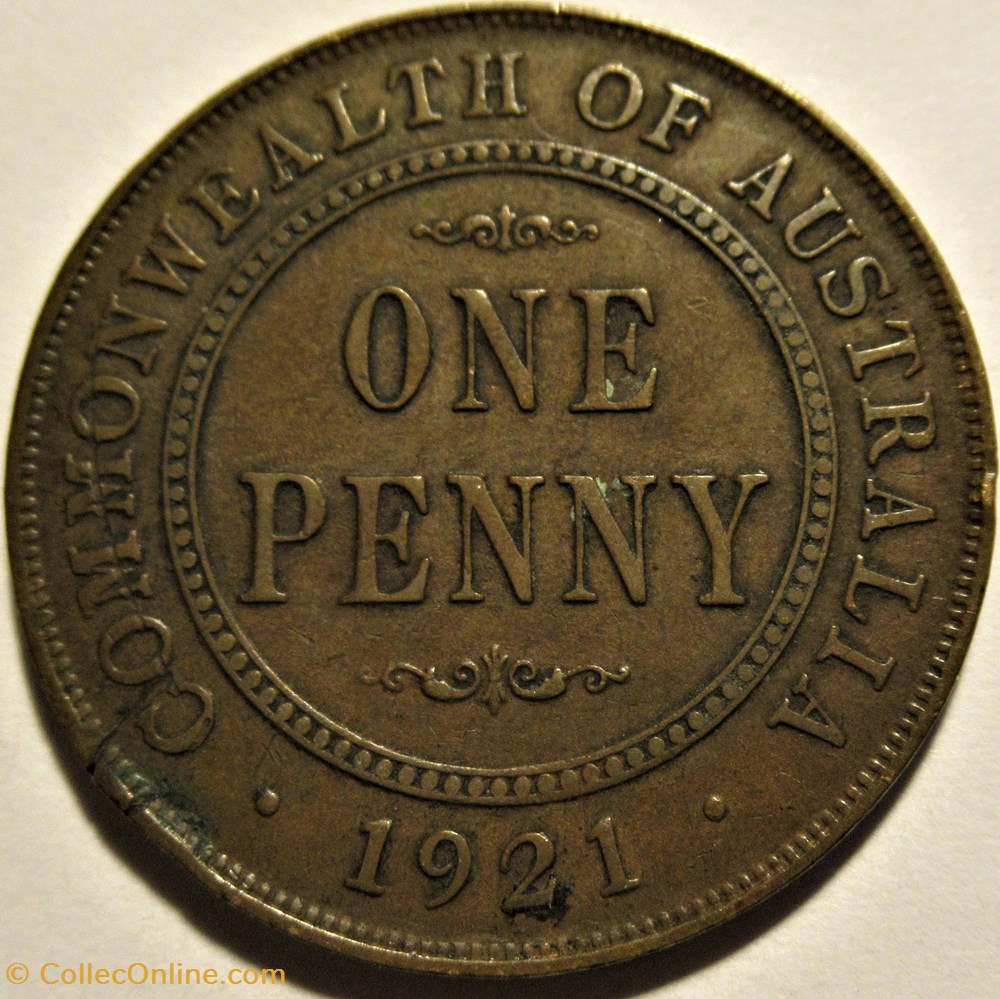 George V One Penny 1921 Australia Coins World Face value