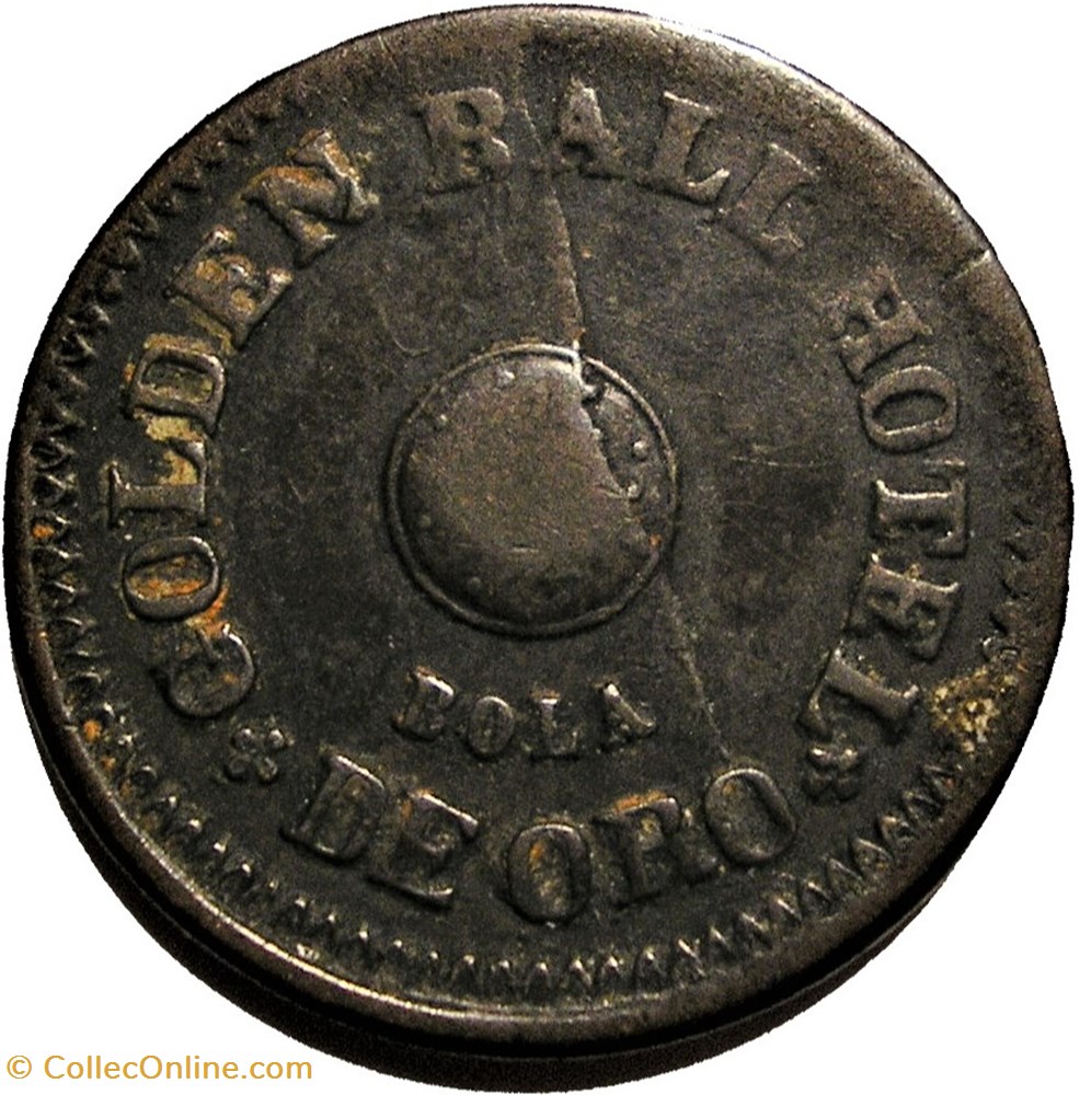 Peru, Lima - Medio Real Token 19th C. - Golden Ball Hotel, Bola de Oro monnaie jeton mereaux peru lima medio real token 19th c golden ball hotel bola de oro