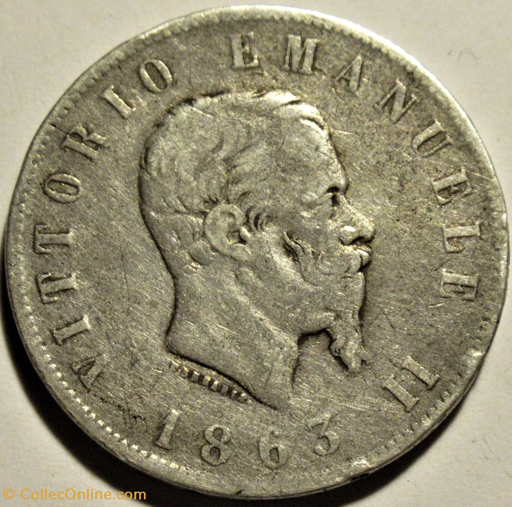 1863 Regno d'Italia, 2 Lire, Napoli - Vittorio Emanuele II 2 monnaies monde italie 1863 regno italia 2 lire napoli vittorio emanuele ii