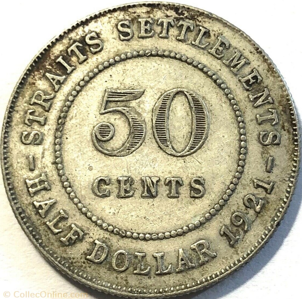George V - 50 Cents 1921 - Straits Settlements monnaie monde malaisie george v 50 cents 1921 straits settlements
