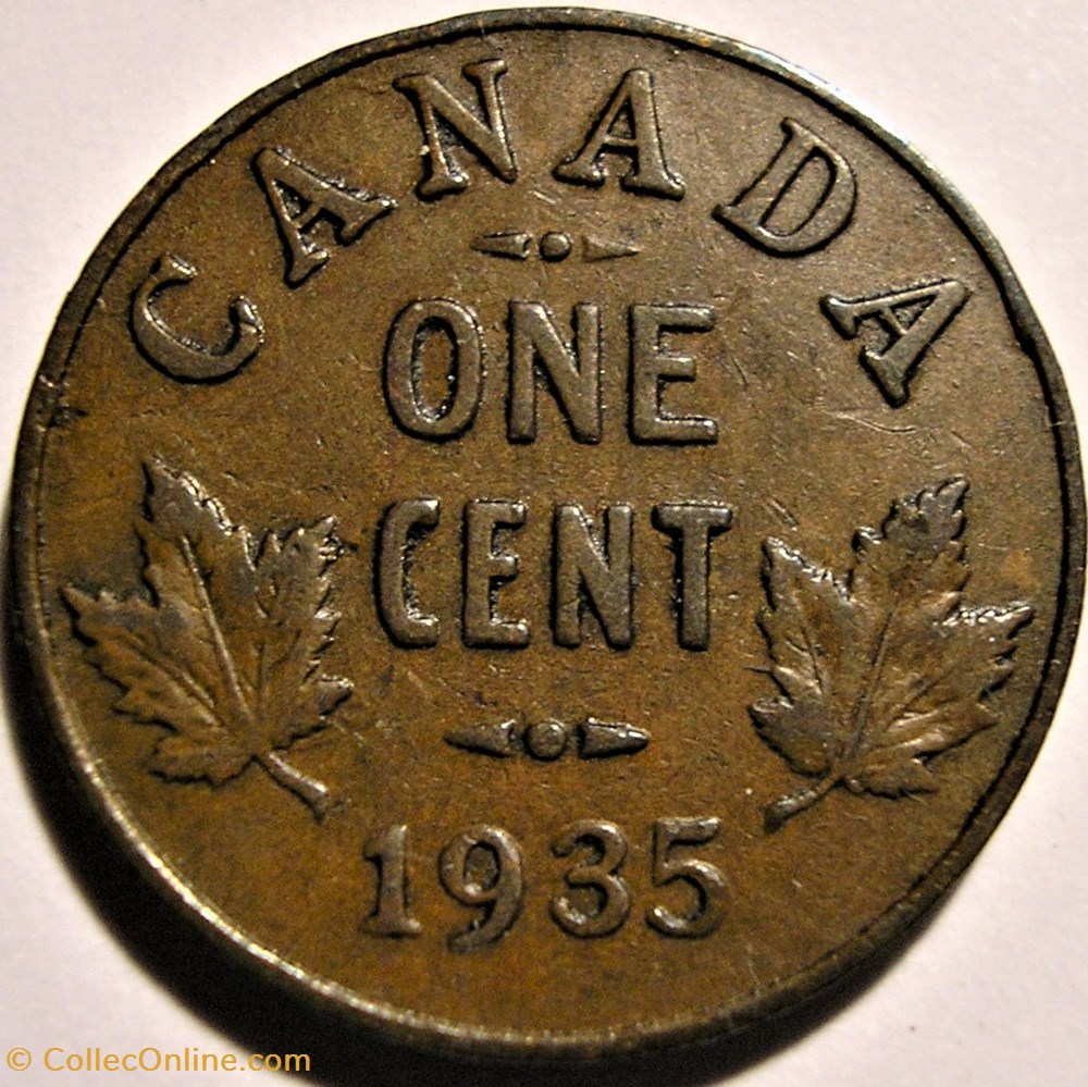 George V - 1 Cent 1935 - Double 5 (ex.2) monnaie monde canadum george v 1 cent 1935 double 5 ex 2