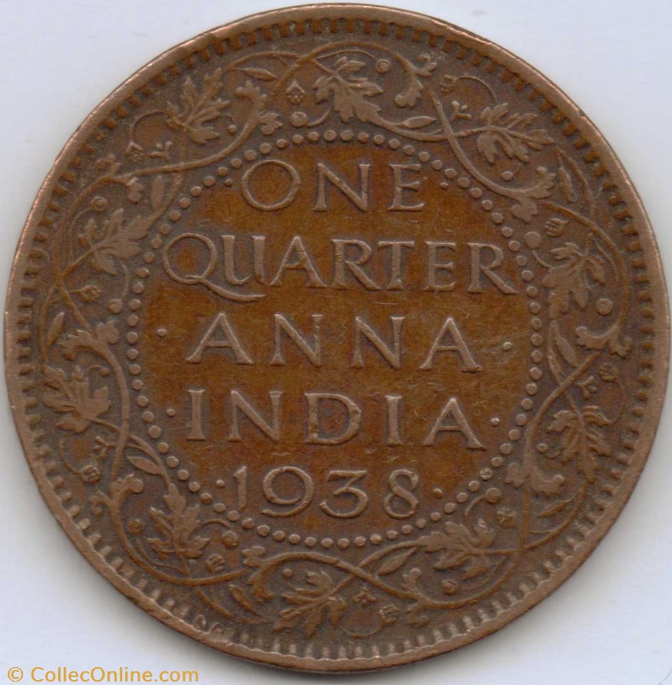 George VI - One Quarter of Anna 1938 Calcutta - British India monnaie monde inde george vi one quarter of anna 1938 calcutta british india