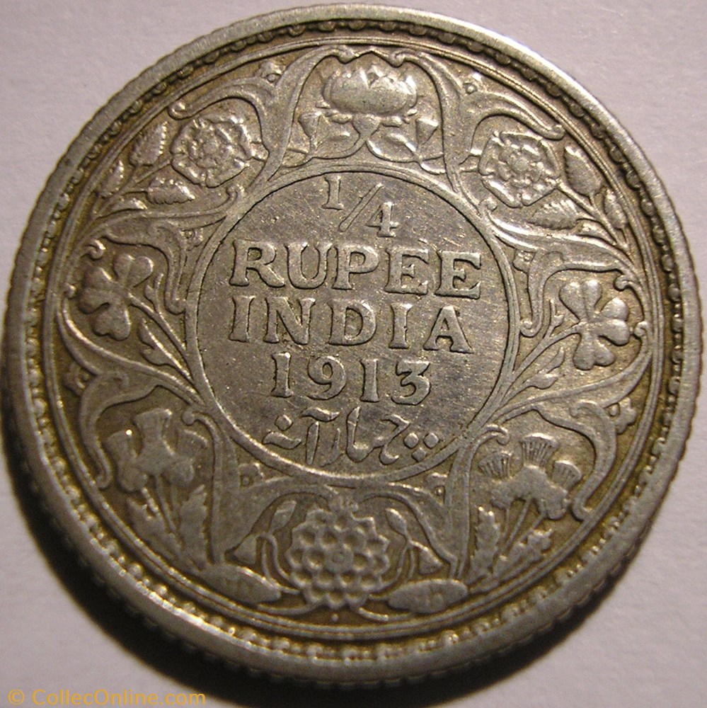 George V - 1/4 Rupee 1913 Bombay - British India monnaies monde inde george v 1 4 rupee 1913 bombay british india