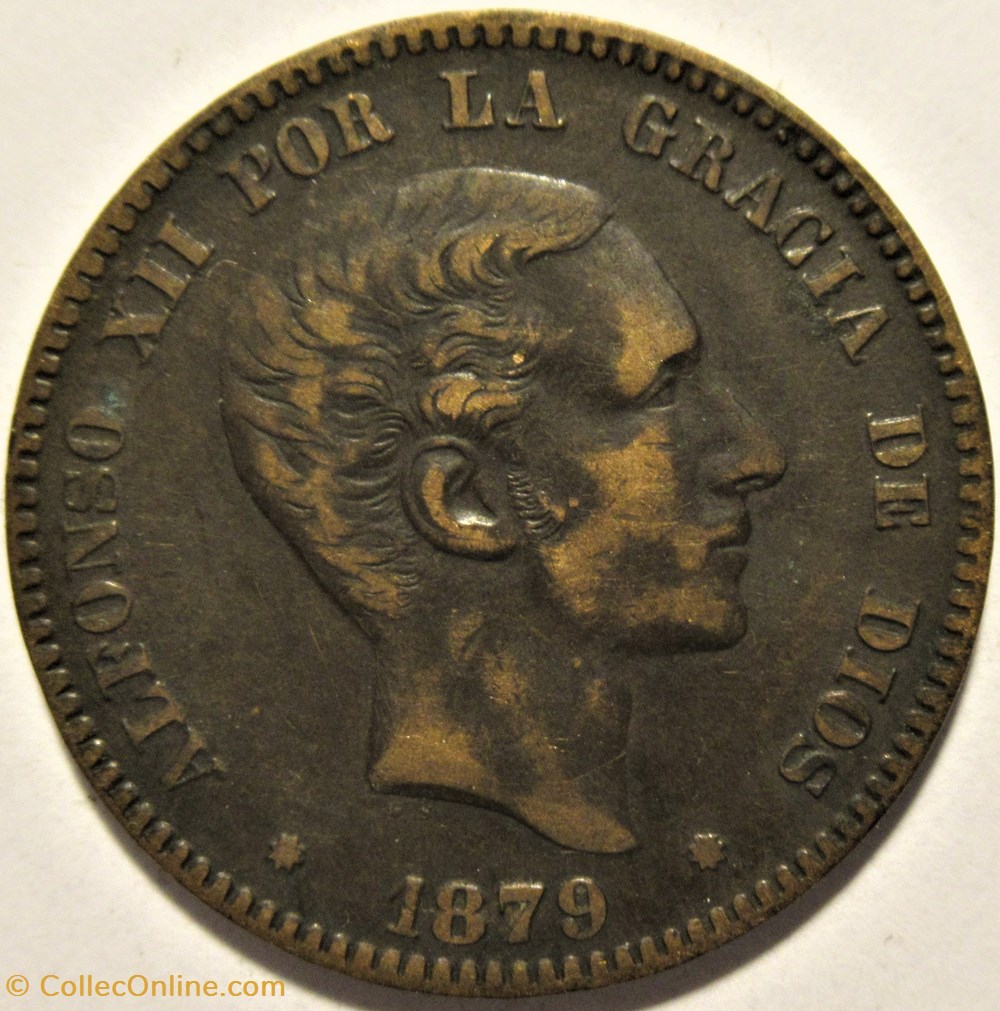 1879 - Barcelona 10 Centimos - Alfonso XII de España 2 monnaies monde espagne 1879 barcelona 10 centimos alfonso xii de espana