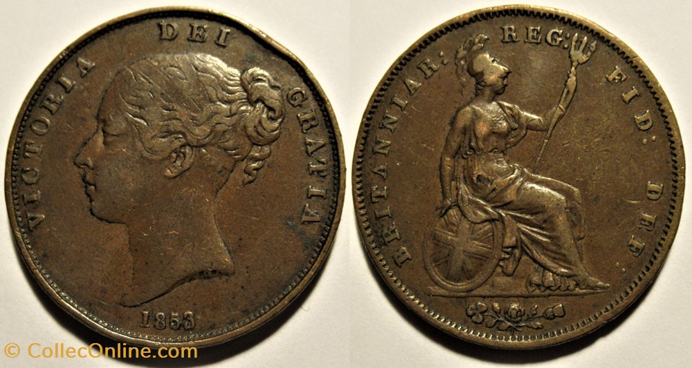 Victoria - One Penny 1853/2 - Kingdom of Great Britain (ex.2) Overdate monnaies monde royaume uni victoria one penny 1853 2 kingdom of great britain ex 2 overdate