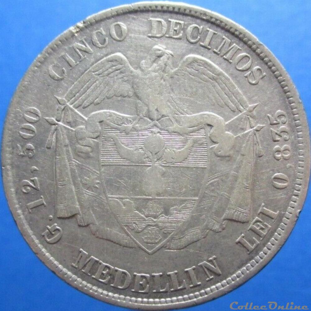 5 Decimos 1877/4 Medellin monnaie monde colombie 5 decimos 1877 4 medellin