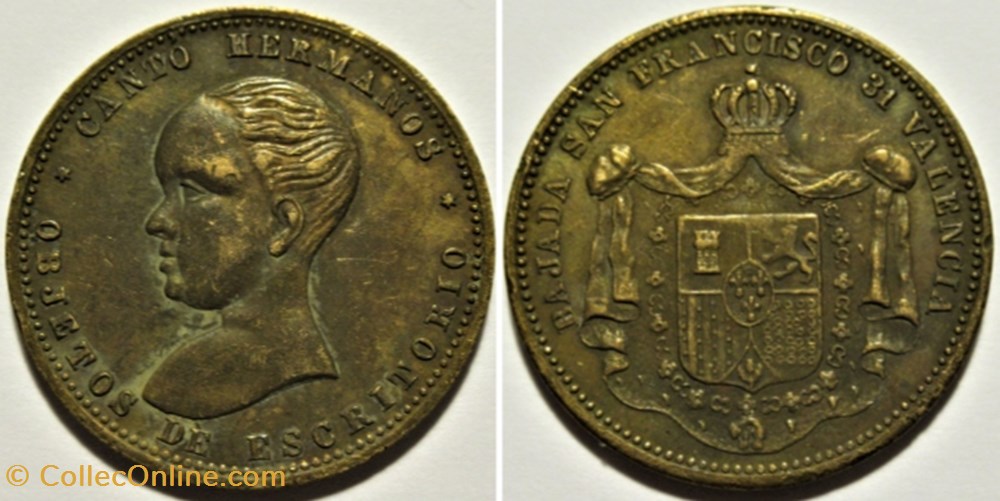 c.1888 Valencia, Canto brothers token, desktop objects - Spain monnaies paranumismatique jetons poids c 1888 valencia canto brothers token desktop objects spain