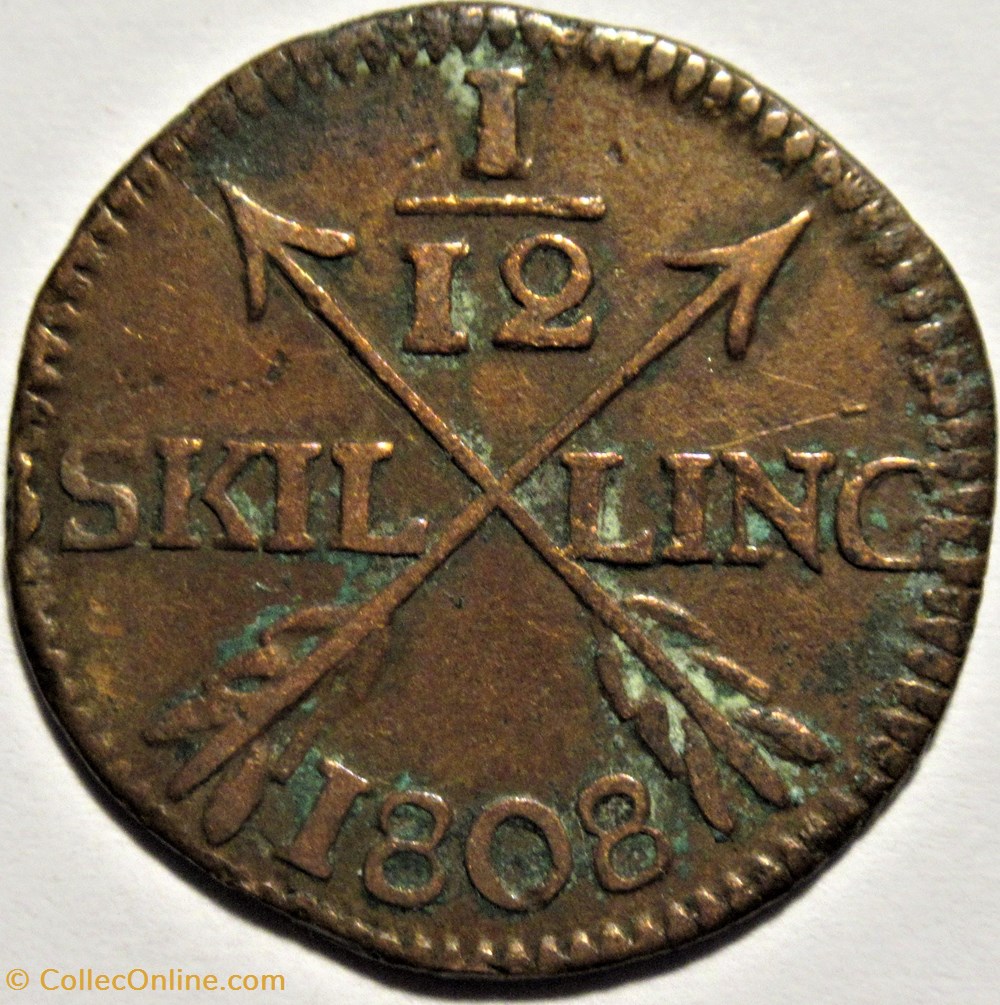 Sweden - Gustav IV Adolf - 1/12 Skilling 1808 monnaies monde suede sweden gustav iv adolf 1 12 skilling 1808