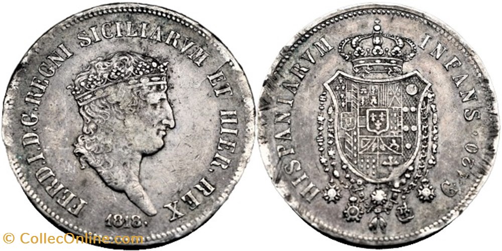 monnaies europe medievale royaume naples 1818 deux siciles 120 grana ferdinando i de bourbon siciles