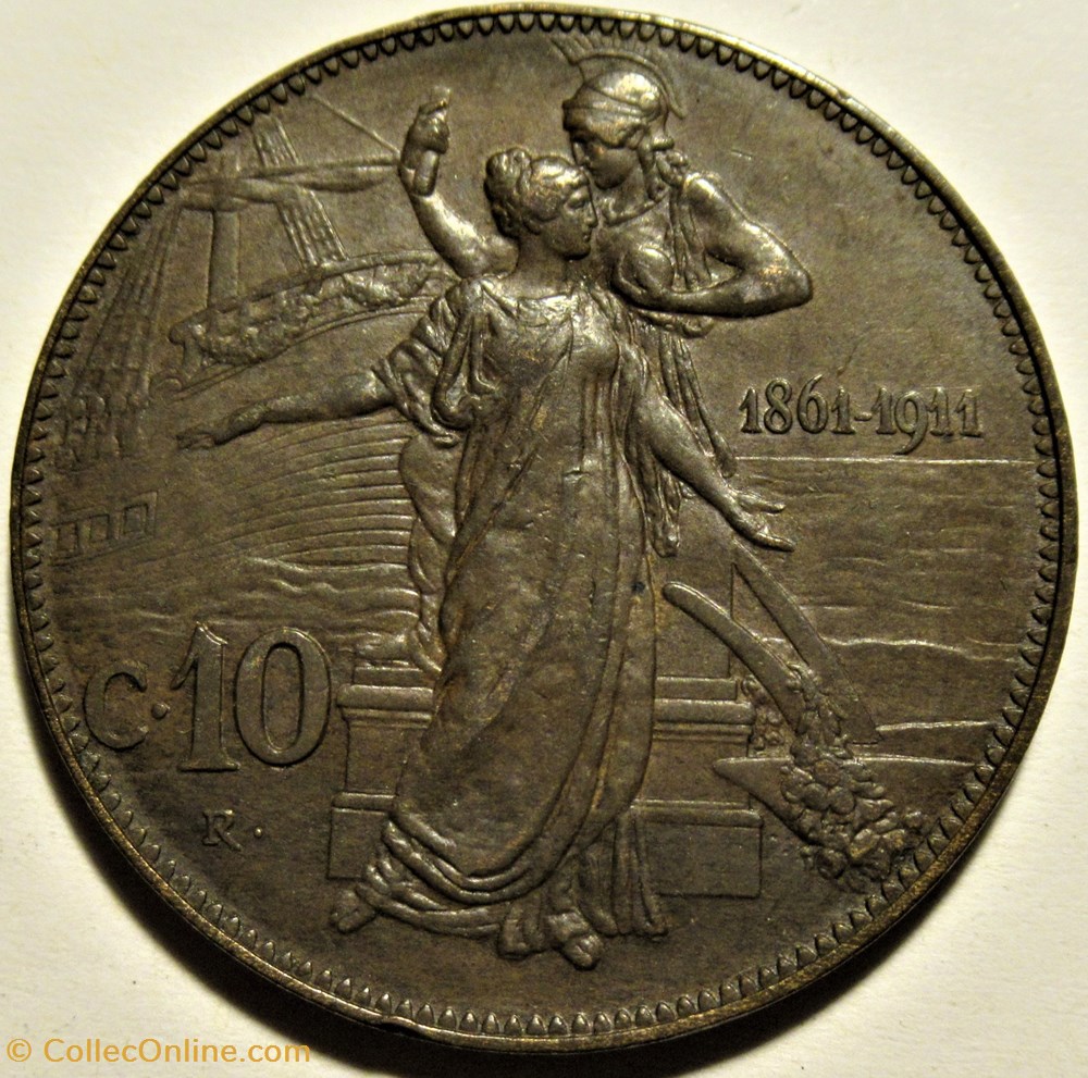 1911 Regno d'Italia, 10 Centesimi, Roma - Vittorio Emanuele III (ex.2) 3 monnaies monde italie 1911 regno italia 10 centesimi roma vittorio emanuele iii ex 2