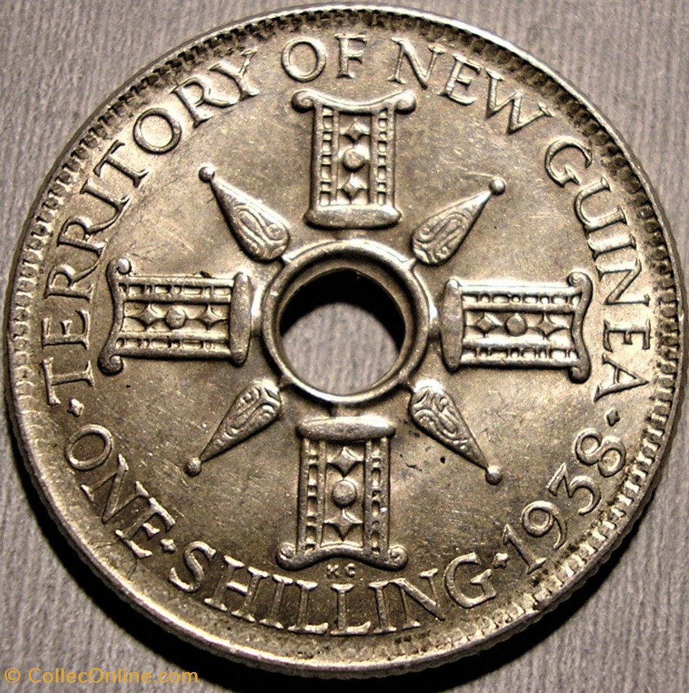 George VI - One Shilling 1938 - New Guinea 3 monnaies monde papouasie nouvelle guinee george vi one shilling 1938 new guinea