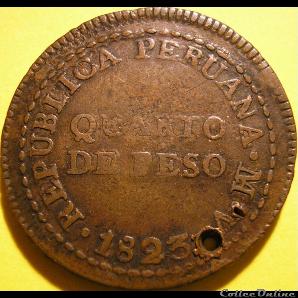 monnaie monde perou peru quarto de peso 1823 v lima