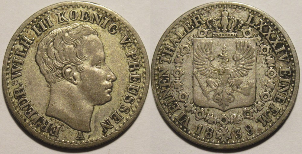 monnaies europe medievale saint empire romain germanique friedrich wilhelm iii 1 6 thaler 1839 berlin kingdom of prussia